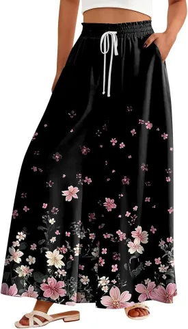 Women's 2025 Summer Wide Leg Palazzo Pants High Waisted That Look Like Skirts Flowy Pockets Lounge Boho Beach Trousers