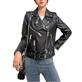 Womens Aurora Genuine Lambskin Biker Leather Jacket