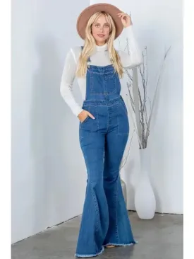 Women's Flare Leg Denim Bib Overalls