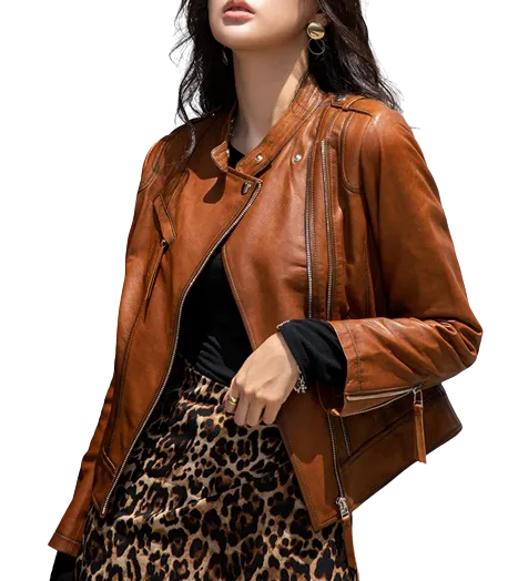 Womens Jaylin Genuine Lambskin Biker Leather Jacket