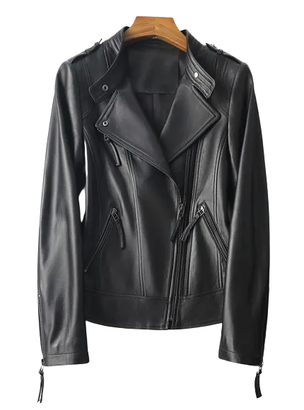 Womens Jaylin Genuine Lambskin Biker Leather Jacket