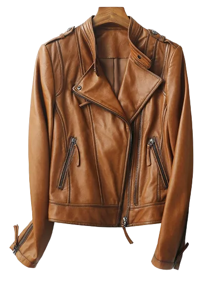 Womens Jaylin Genuine Lambskin Biker Leather Jacket