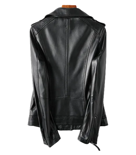 Womens Kinsley Genuine Lambskin Biker Leather Jacket