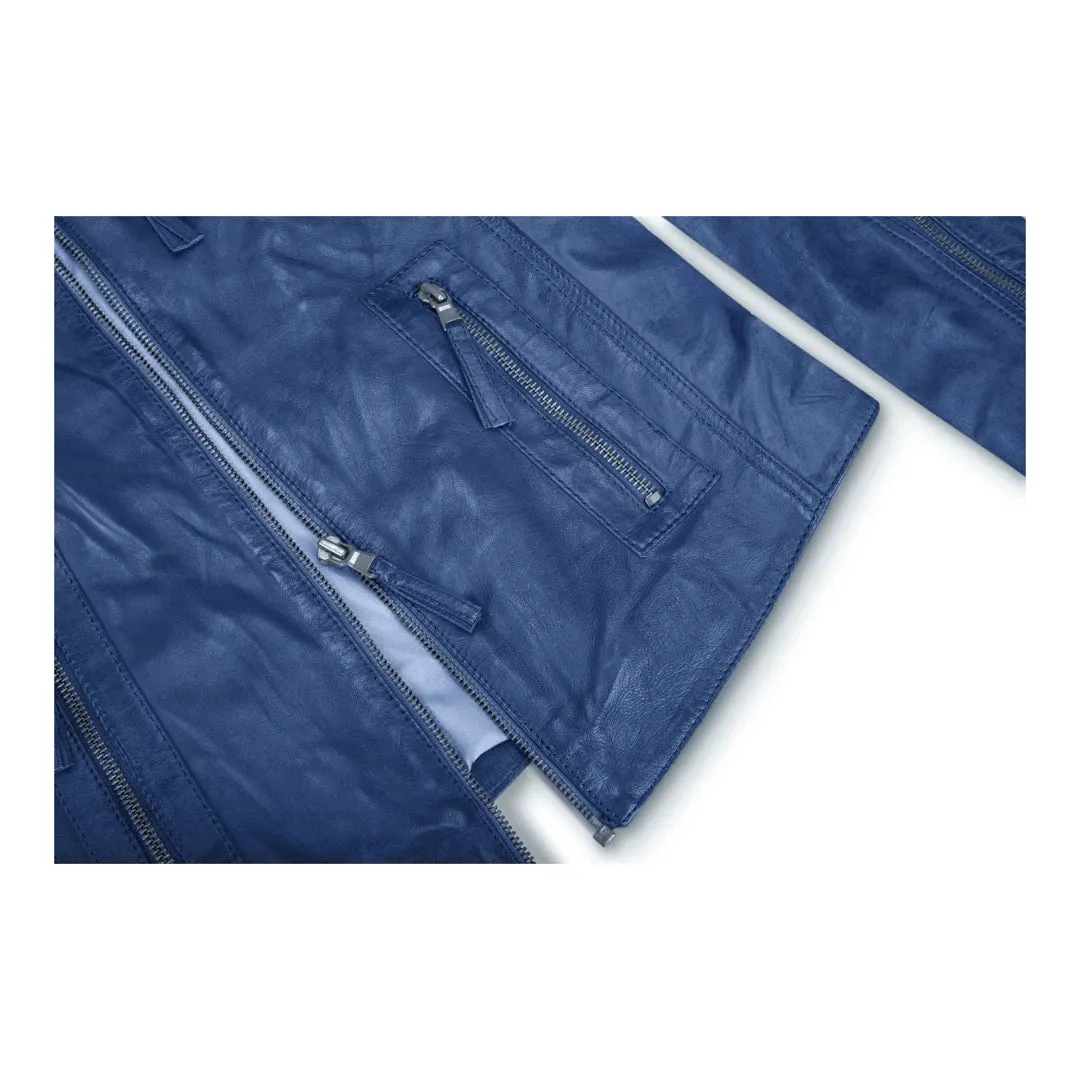 Women's Leather Fitted Biker Short Royal Blue Jacket