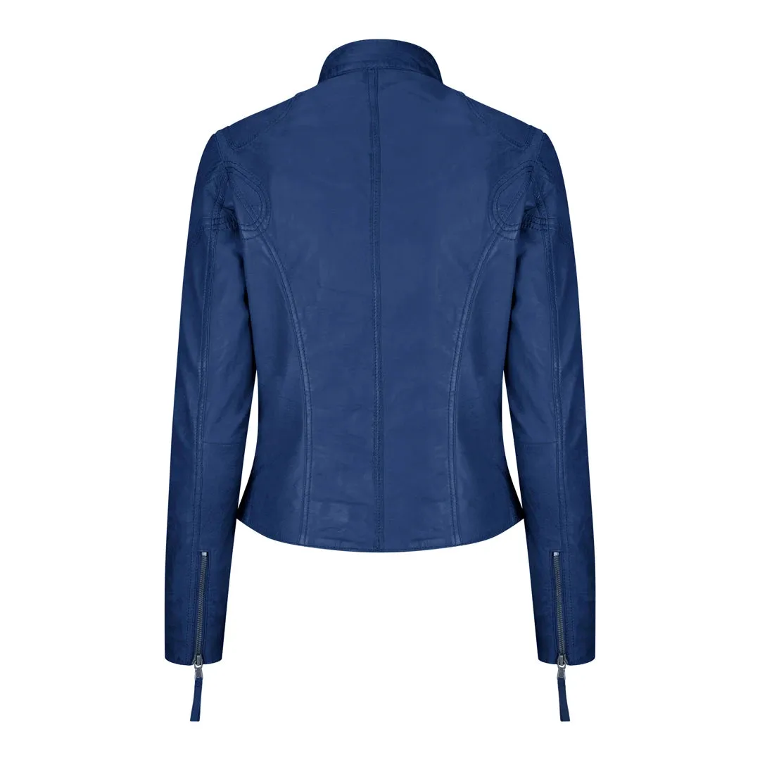 Women's Leather Fitted Biker Short Royal Blue Jacket