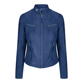 Women's Leather Fitted Biker Short Royal Blue Jacket