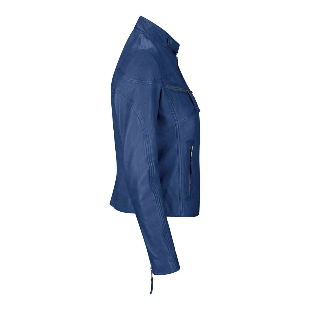 Women's Leather Fitted Biker Short Royal Blue Jacket