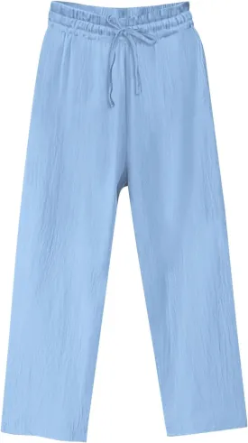 Women's Summer Cotton Linen Pants Drawstring Waist Straight Leg Loose Trousers Lightweight Comfy Boho Beach Pant