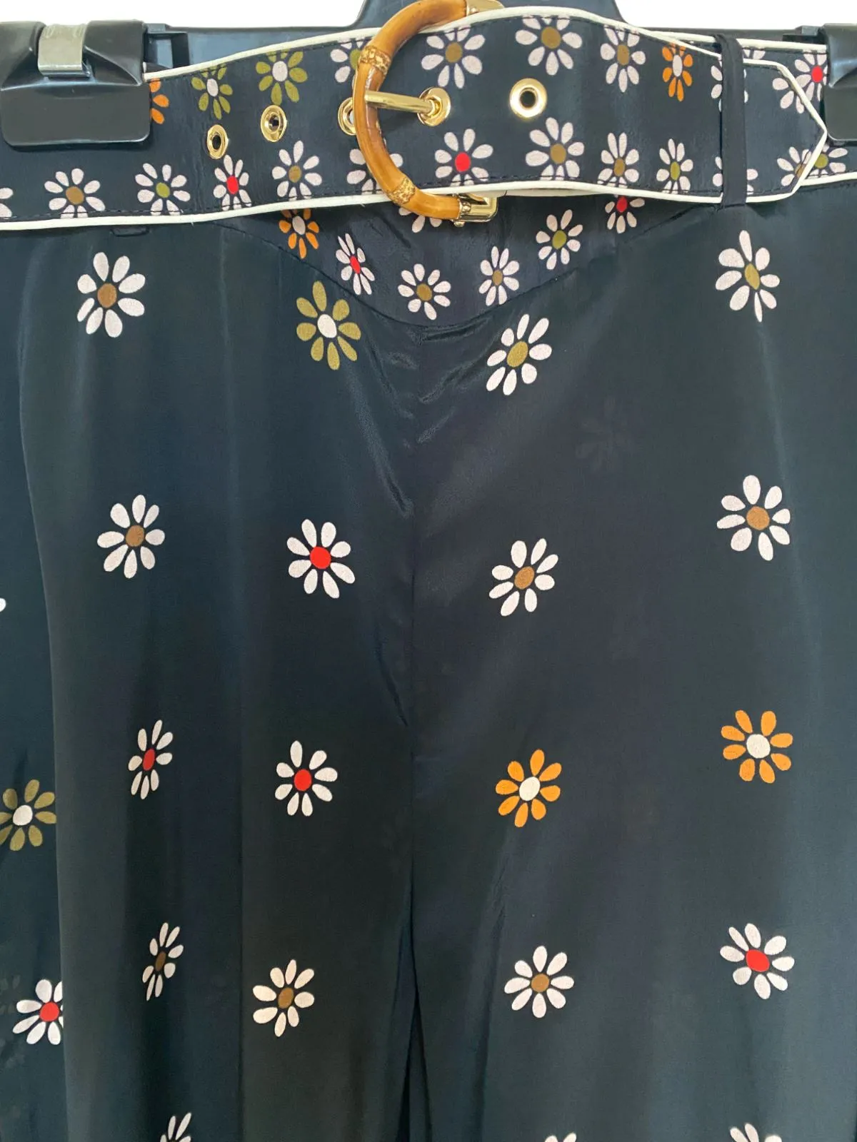Zimmermann Wide Leg Pants | Black Daisy Print, High Waist, Wide Leg, Ratan Belt