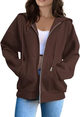 Zip Up Hoodies for Women 2025 Drawstring Soft Jackets Casual Sweatshirts with Pocket
