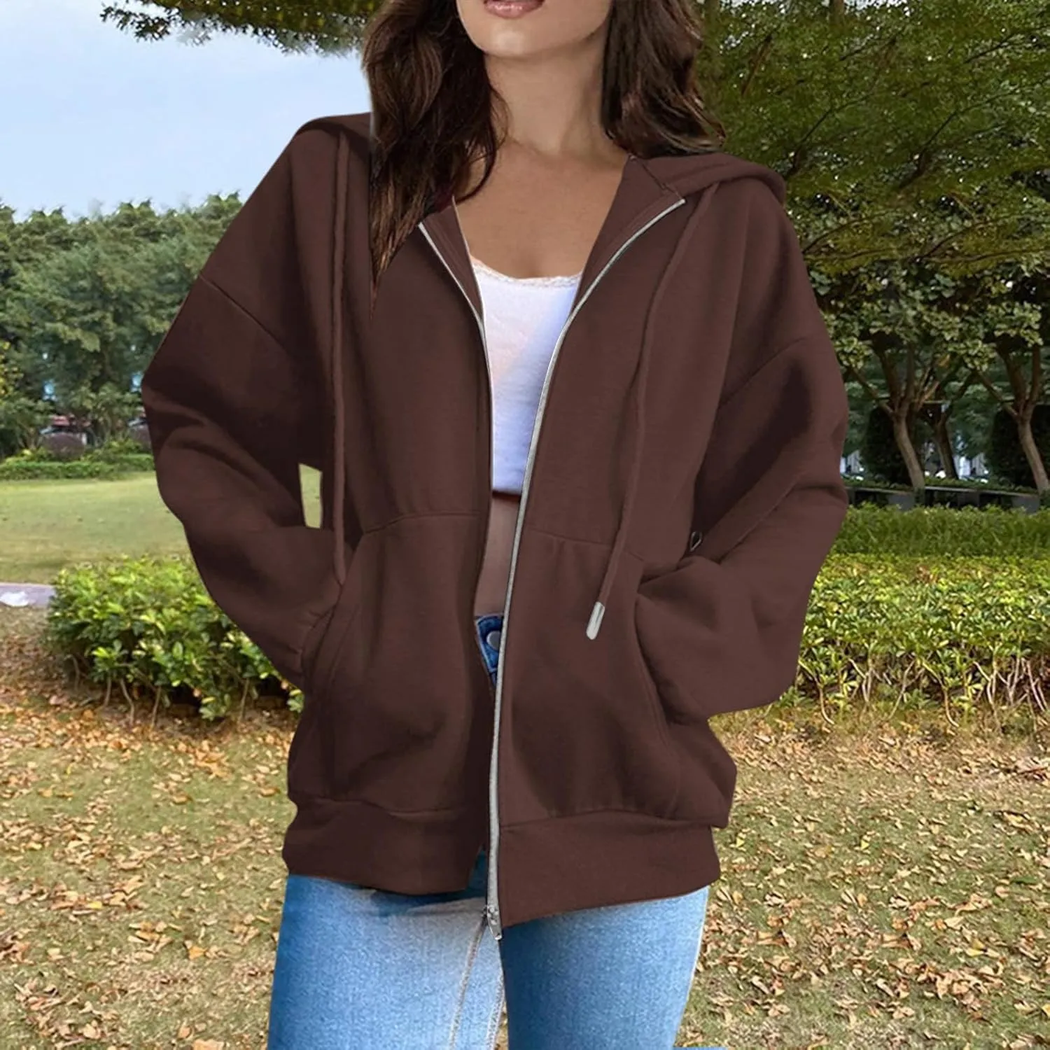 Zip Up Hoodies for Women 2025 Drawstring Soft Jackets Casual Sweatshirts with Pocket